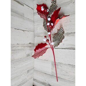 Mackenzie child peppermint holiday holly spray poinsettia XL checkered stem red